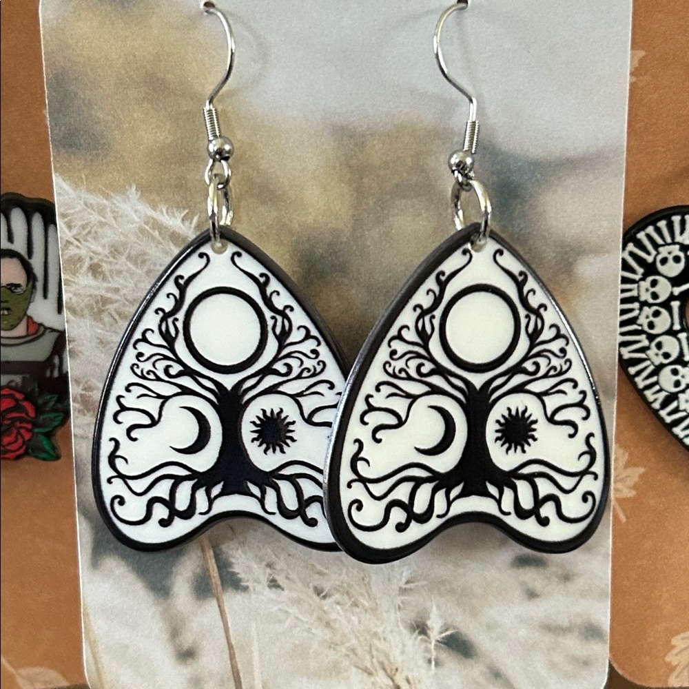 Tree of Life Black and White Earrings